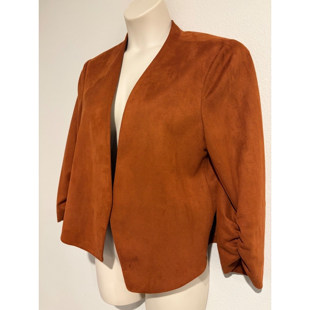 Bar 111 Rust Faux Suede Drape Open Jacket~Sz XL~ Autumn Shirred Sleeves Capsule